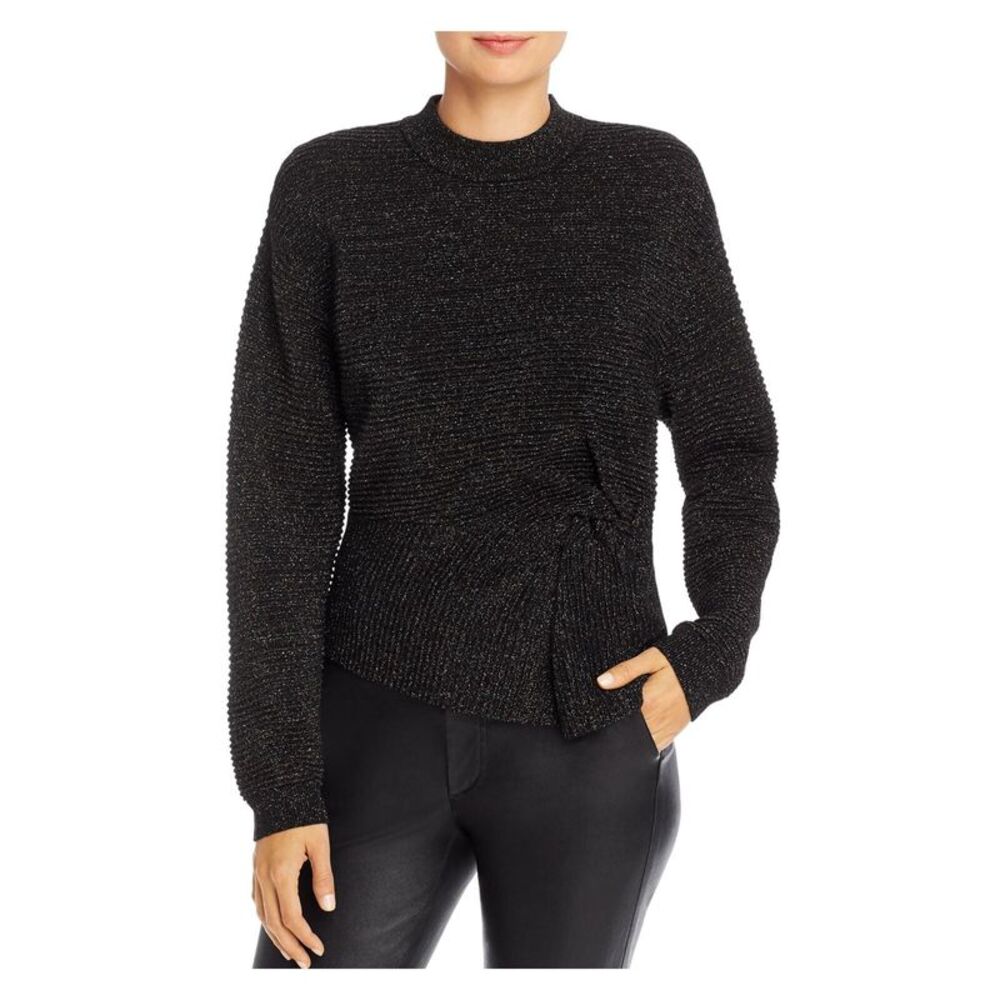 MASON Womens Black Long Sleeve Crew Neck Peplum Top Petites Size: P